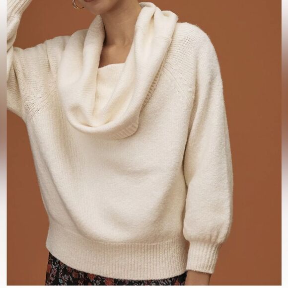 By Anthropologie cream cow neck sweater size XS - Picture 3 of 9